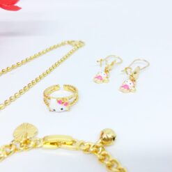 Set Anak Xuping Lapis Emas Rantai Bola Bulat Kucing Bunga Pink - BS021