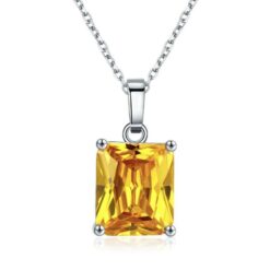 Kalung Lapis Emas Putih Liontin Batu Kuning Zircon Imitasi - BN098